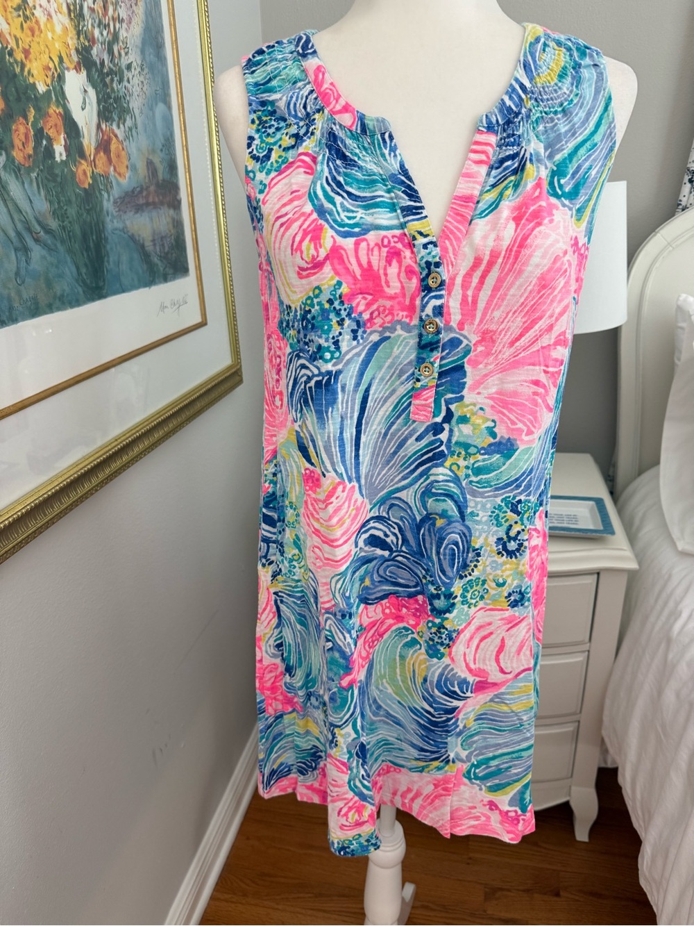 Lilly Pulitzer Pink Blue Green sleeveless Floral Shift Dress